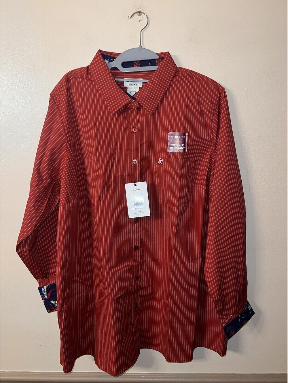 Ariat Women’s Kirby Stretch Shirt Bossa Nova White Pinstripe Flip Cuff Size 2XL - Picture 2 of 5